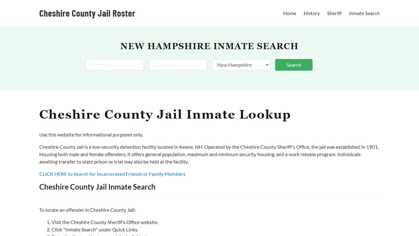 Cheshire County Jail Roster Lookup, NH, Inmate Search