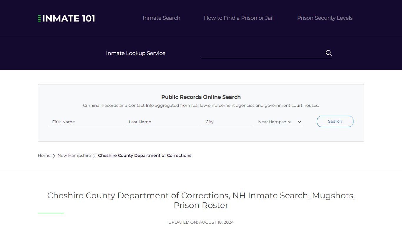 Cheshire County Department of Corrections, NH Inmate Search, Mugshots ...