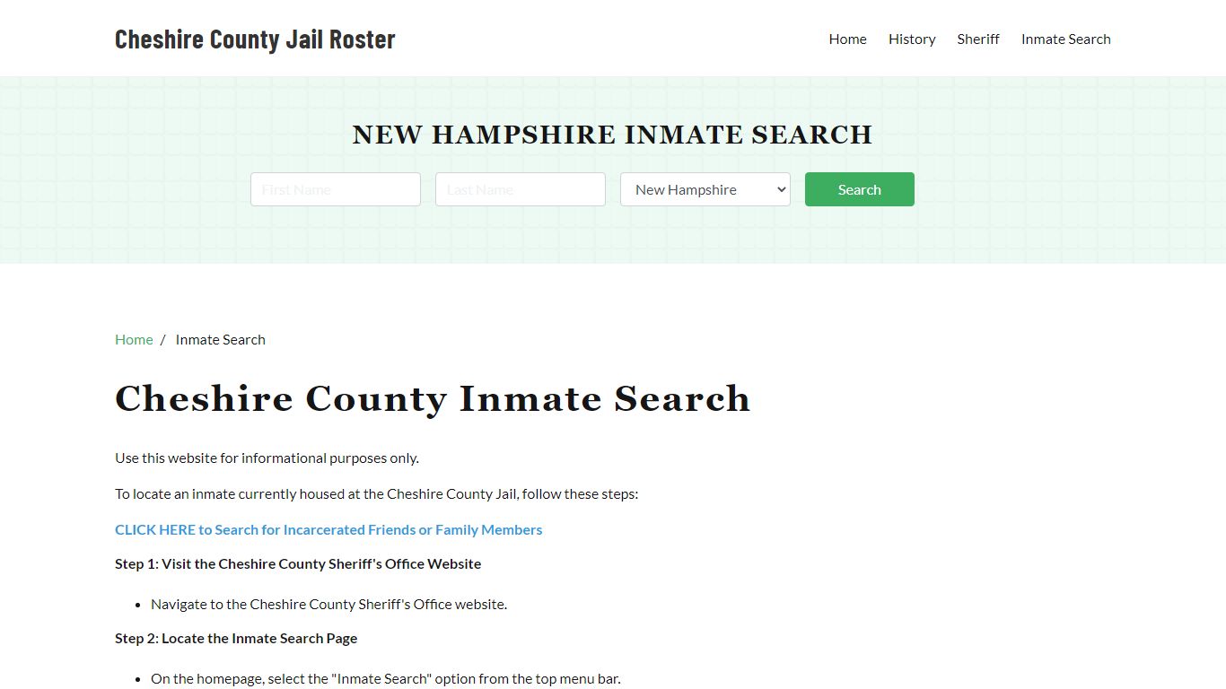 Cheshire County, NH Detainee Lookup