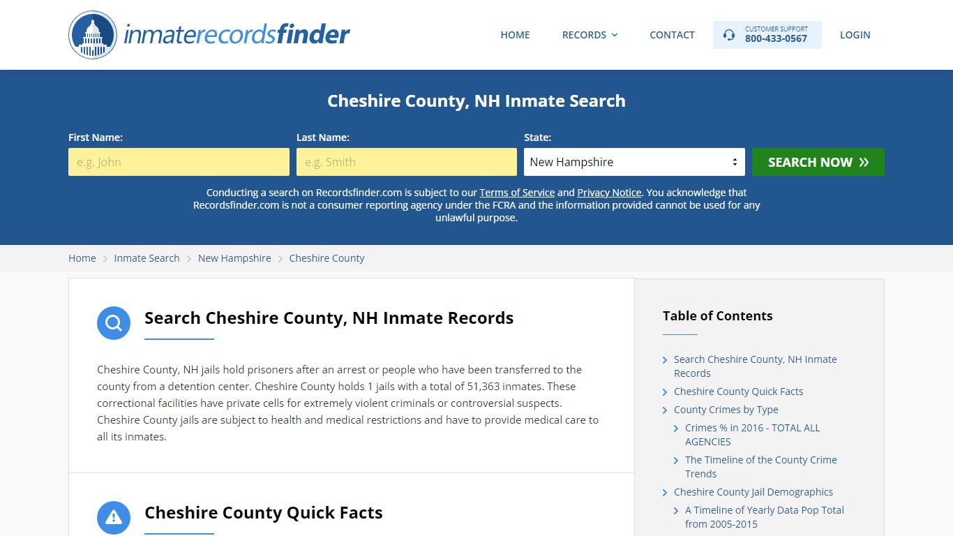 Cheshire County, NH Inmate Lookup & Jail Records Online